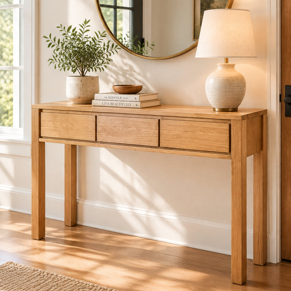 MD Moni Solid Timber 3 Drawer Console Table