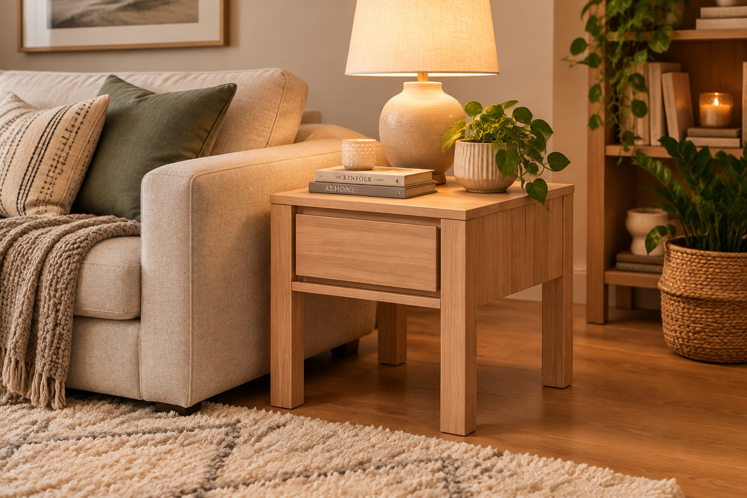 MD Moni Lamp Table 1 Drawer Solid Timber