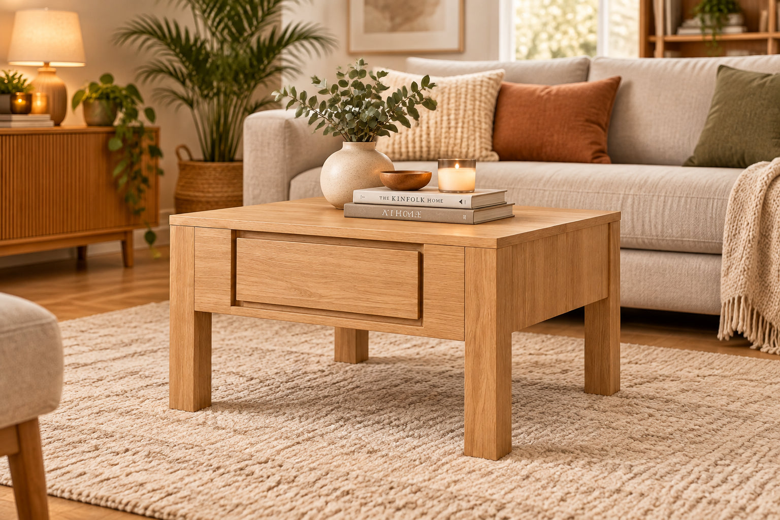 MD Moni Solid Timber 1 Drawer Square Coffee Table