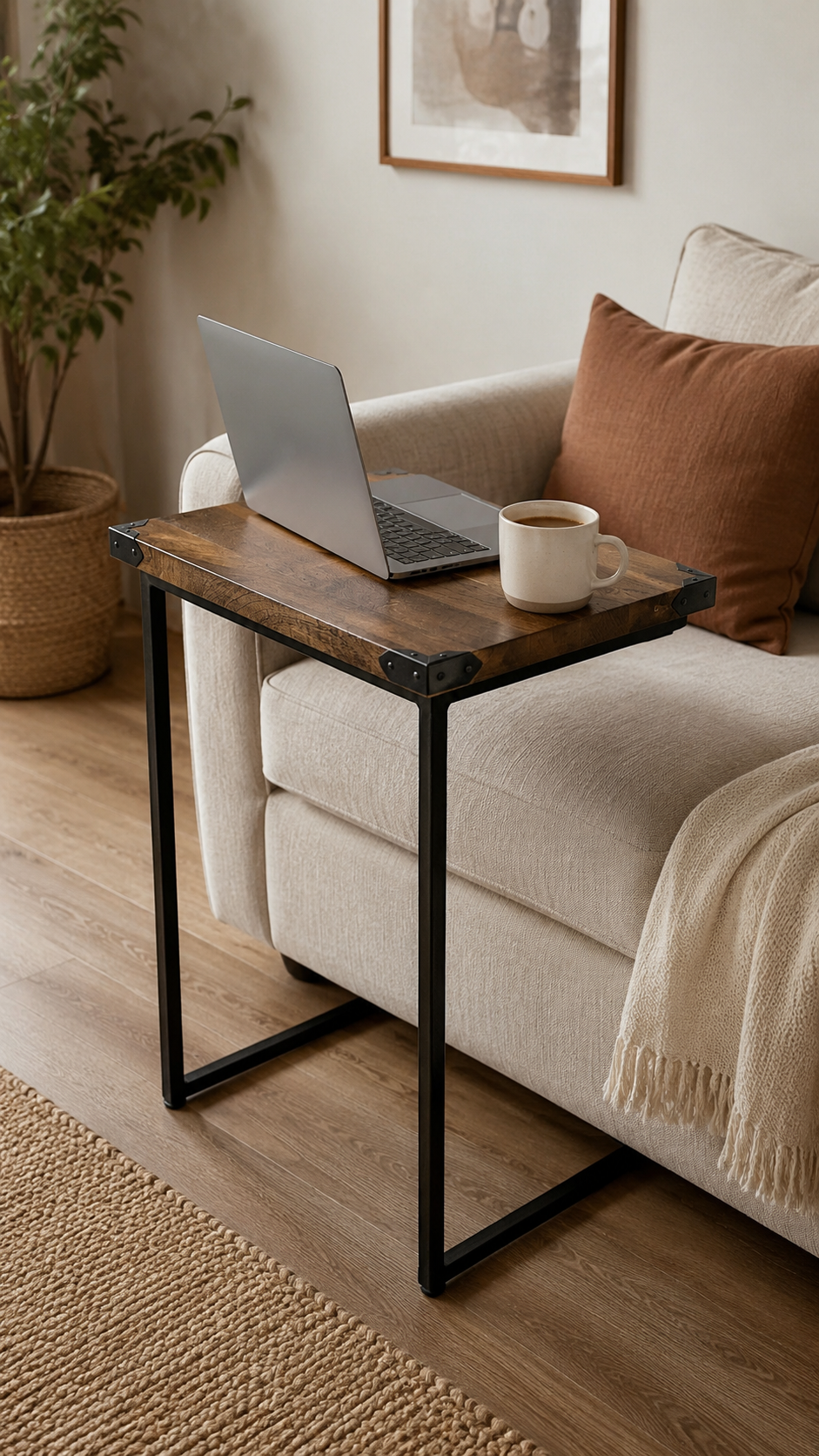 CR Laptop Table with Timber Top & Metal Frame
