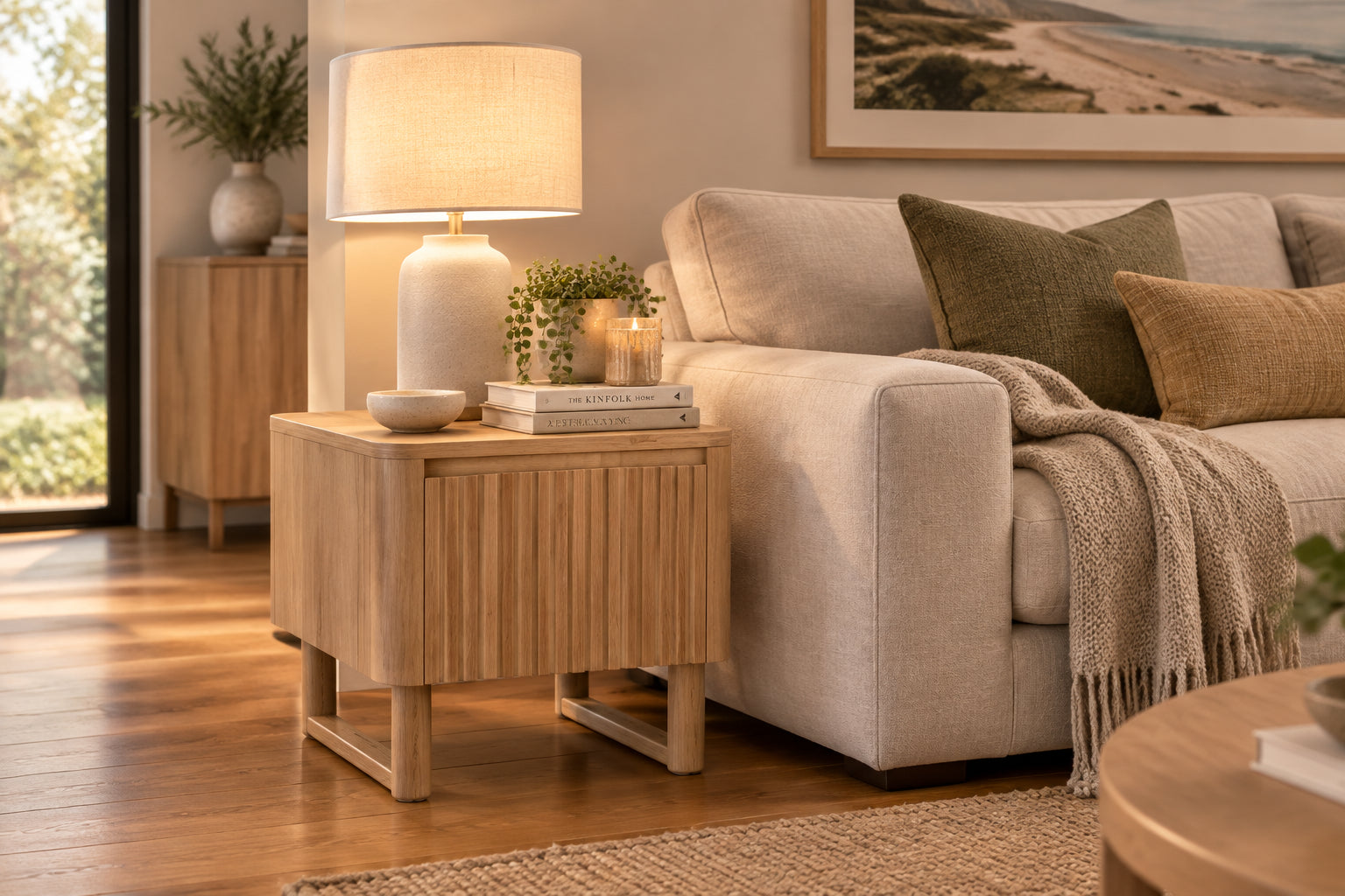 MD Oscar Solid Timber 1 Drawer Lamp Table
