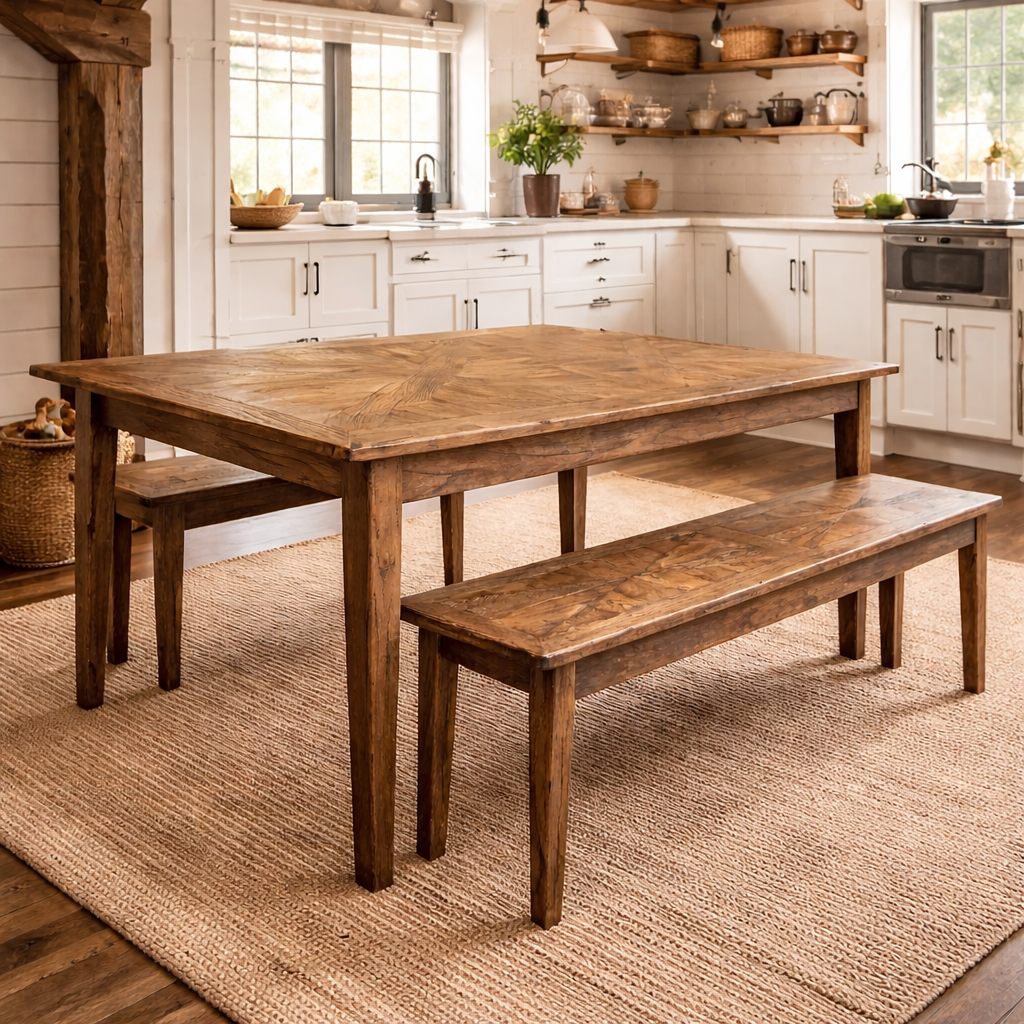 MF Parquetry Recycled Elm Timber Dining Table