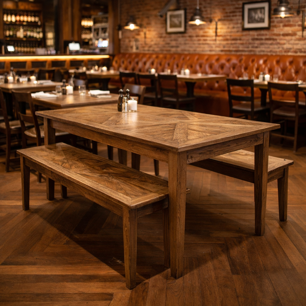 MF Parquetry Recycled Elm Timber Dining Table