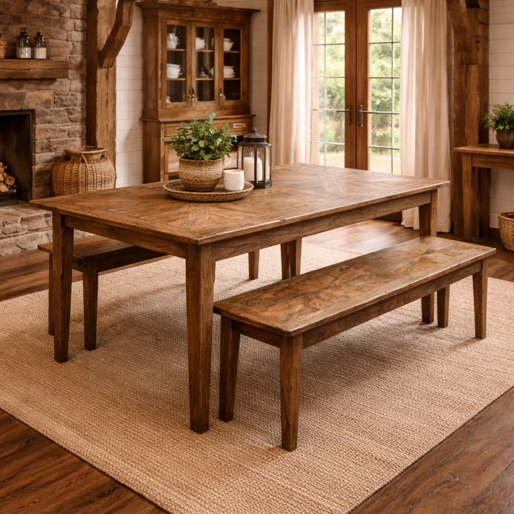 MF Parquetry Recycled Elm Timber Dining Table