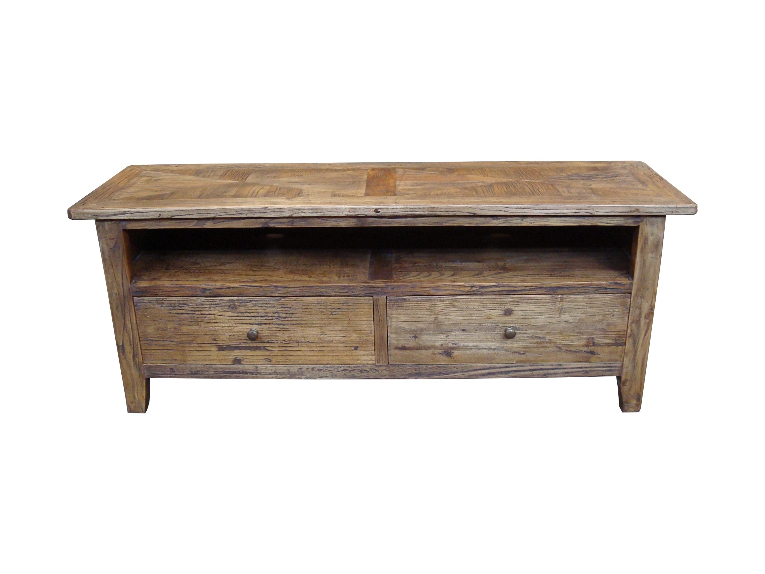 MF Parquetry Recycled Elm Timber 2 Drawer TV Unit