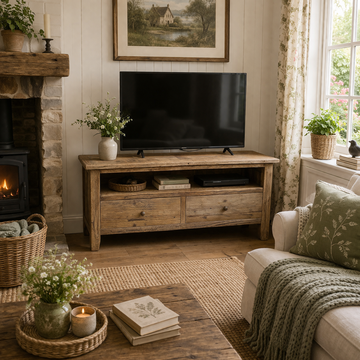 MF Parquetry Recycled Elm Timber 2 Drawer TV Unit