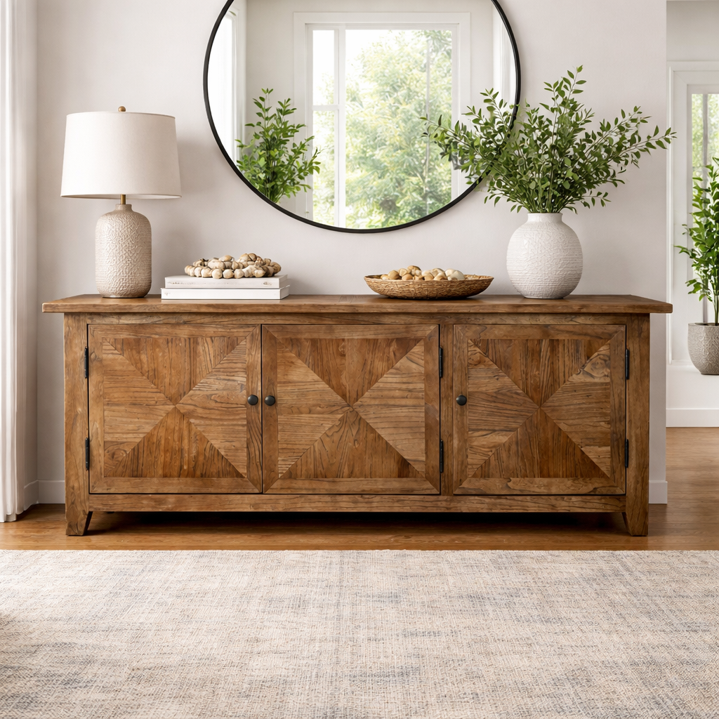 MF Recycled Timber Parquetry 3 Door TV Unit