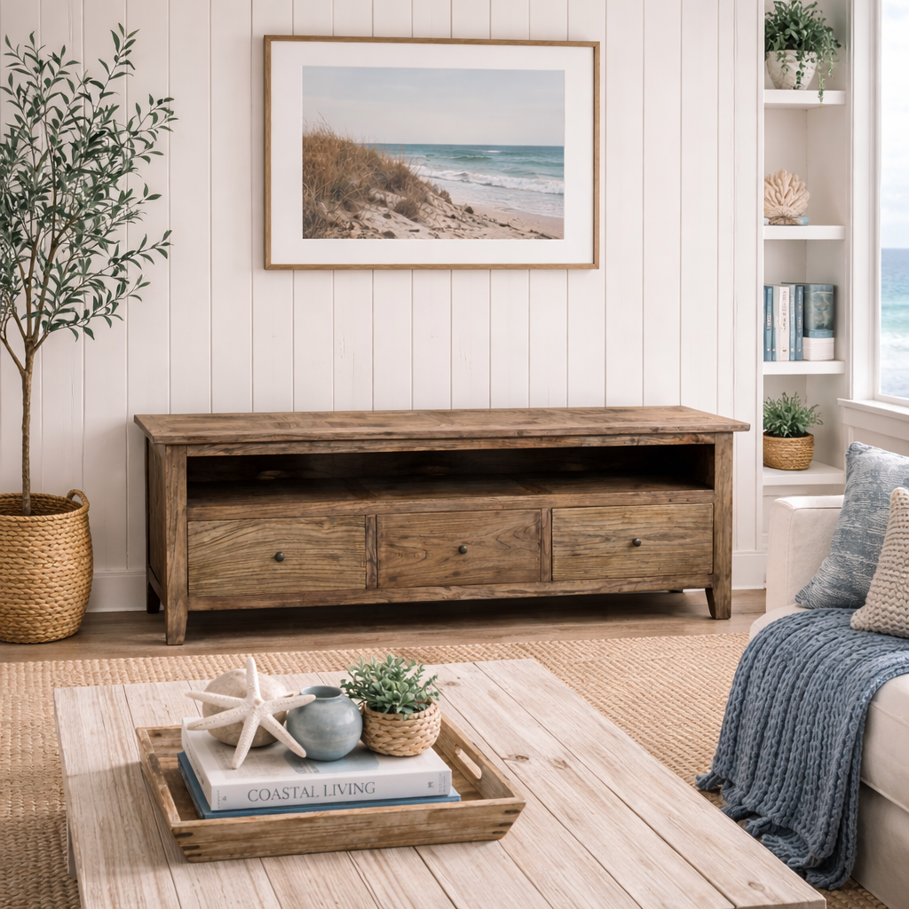 MF Parquetry Recycled Elm Timber 3 Drawer TV Unit