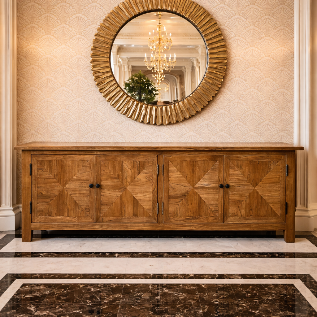 MF Recycled Timber Parquetry Style 4 Door TV Unit
