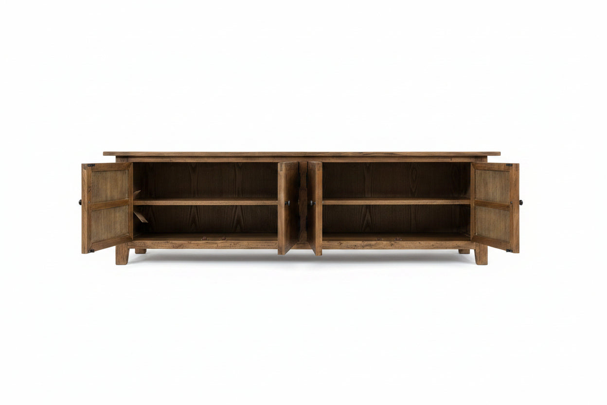 MF Recycled Timber Parquetry Style 4 Door TV Unit