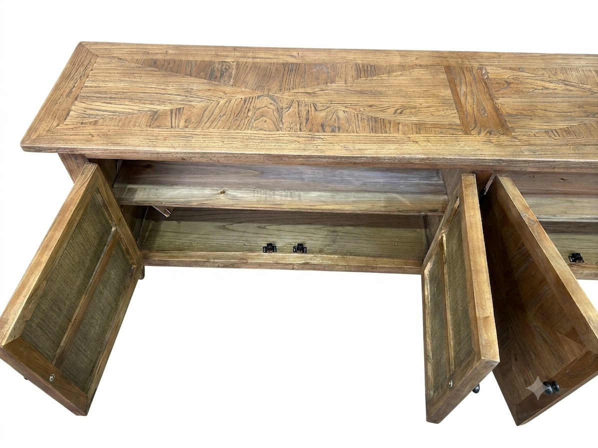 MF Recycled Timber Parquetry Style 4 Door TV Unit