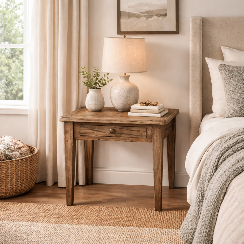 MF Parquetry Recycled Elm Timber 1 Drawer Side Table