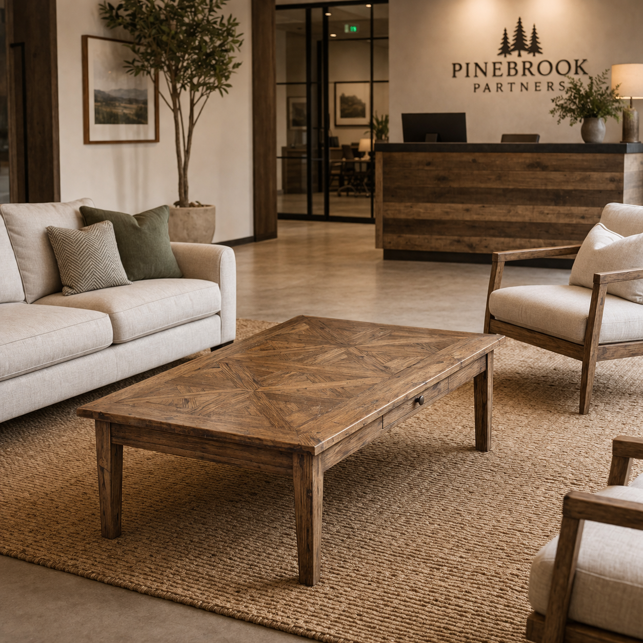 MF Parquetry Recycled Elm Timber 1 Drawer Coffee Table