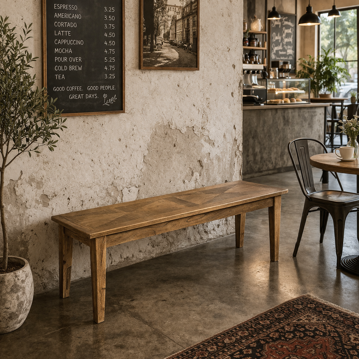 MF Parquetry Recycled Elm Timber Dining Bench