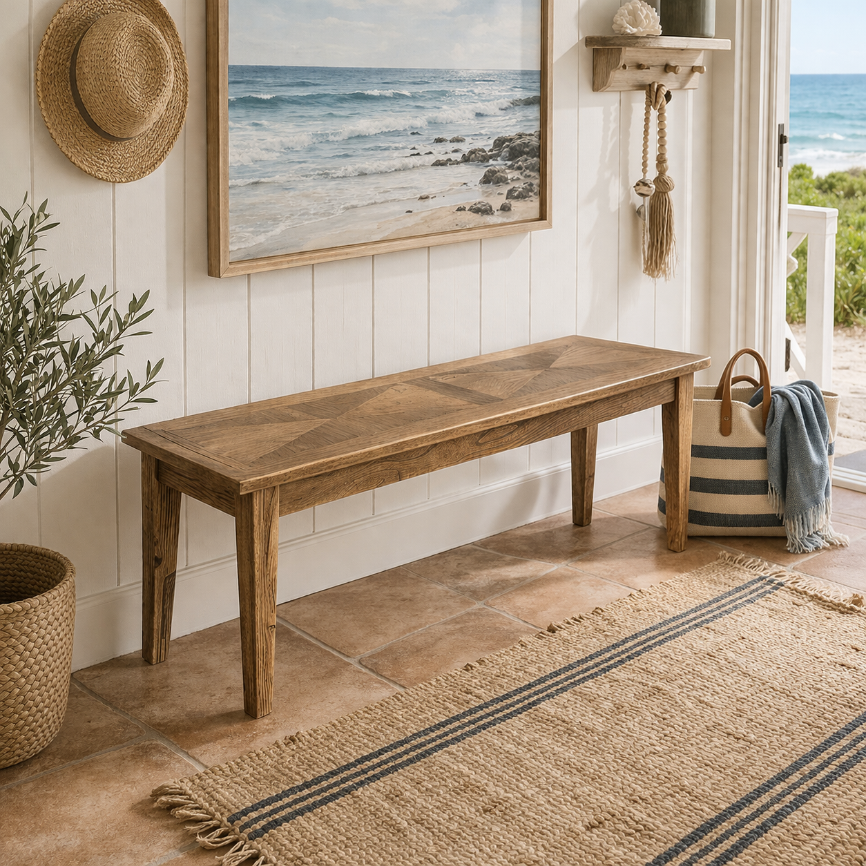 MF Parquetry Recycled Elm Timber Dining Bench