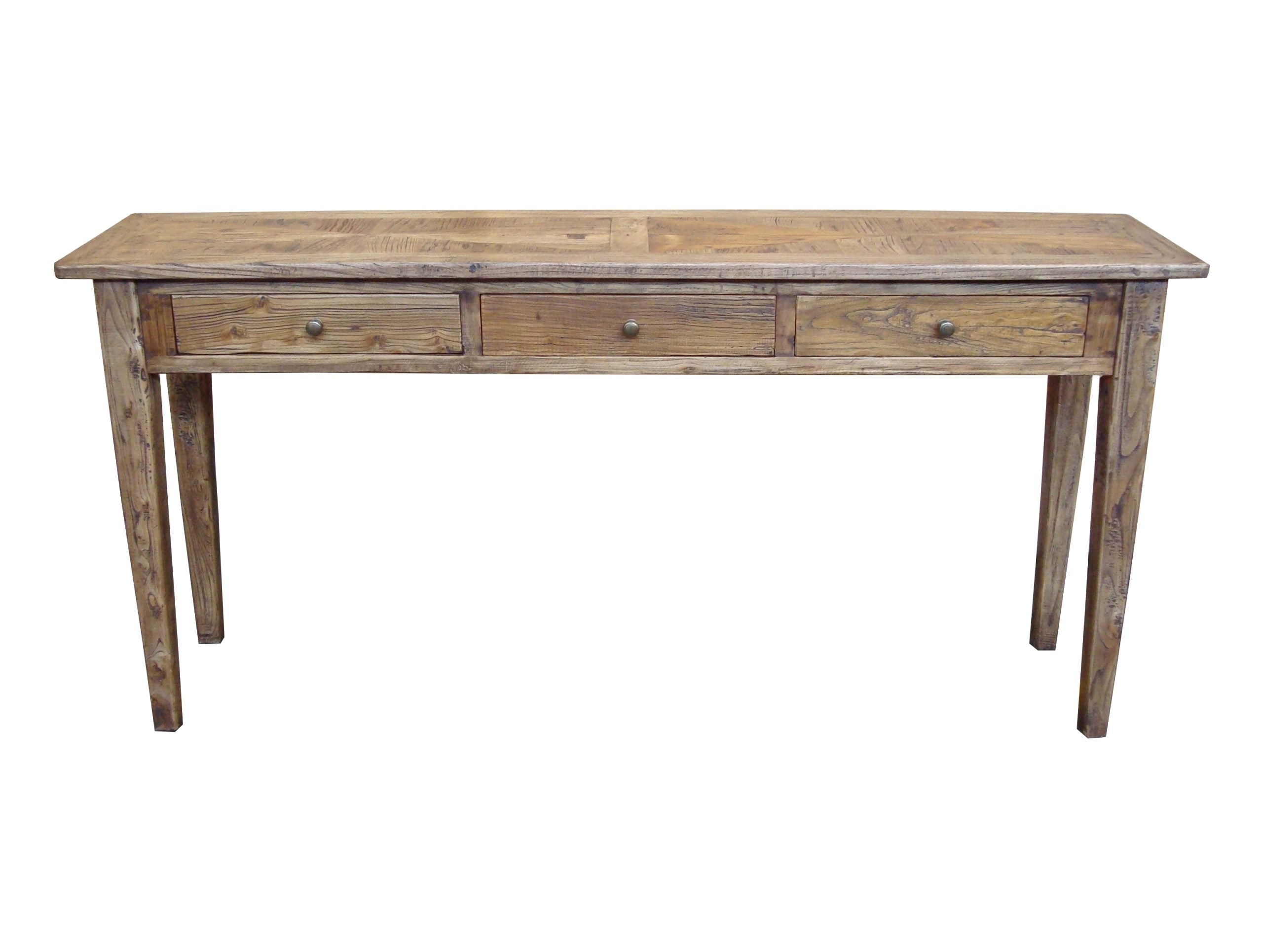 MF Parquetry Recycled Elm Timber 3 Drawer Hall Table