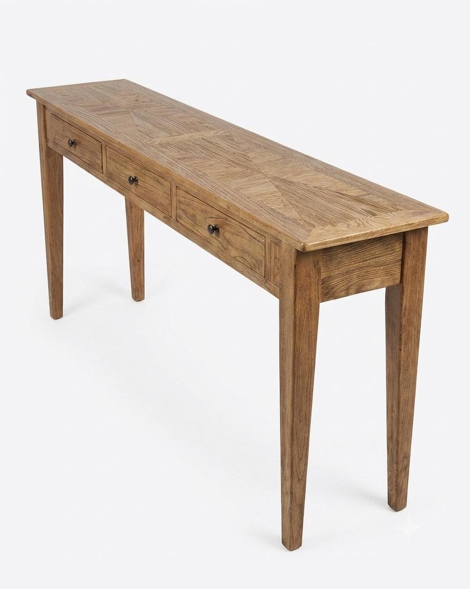 MF Parquetry Recycled Elm Timber 3 Drawer Hall Table
