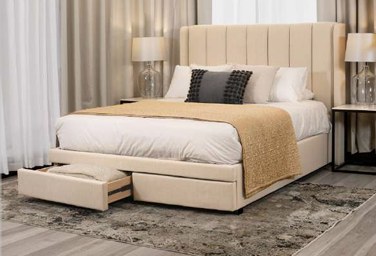 VI Perrisa Fabric Upholstered Bed with 2 Bedend Drawers