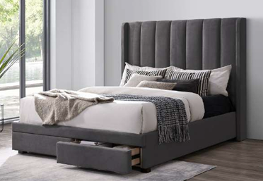 VI Perrisa Fabric Upholstered Bed with 2 Bedend Drawers