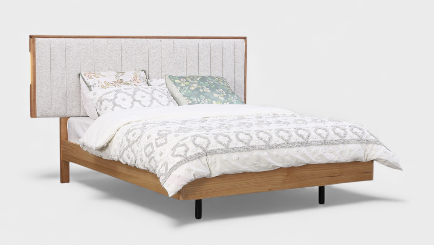 MD Prado Solid Timber Fabric Upholstered King Bed
