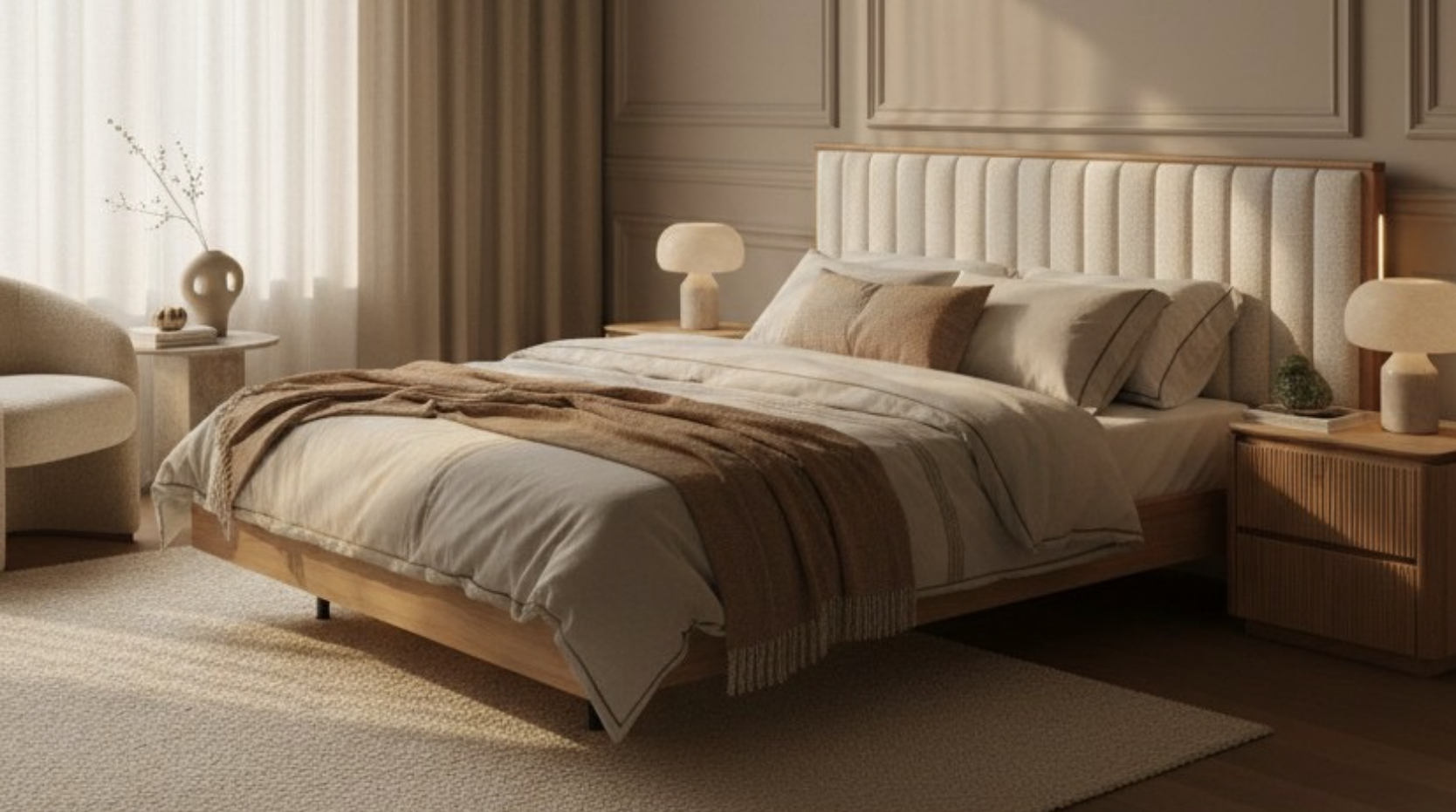 MD Prado Solid Timber Fabric Upholstered King Bed
