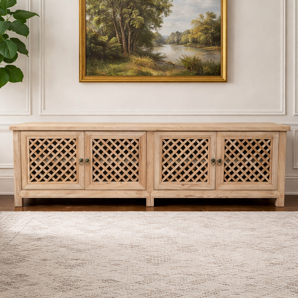 MF Raffles Recycled Timber Lattice 4 Door TV Unit