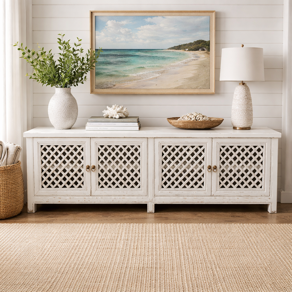 MF Raffles Recycled Timber Lattice 4 Door TV Unit