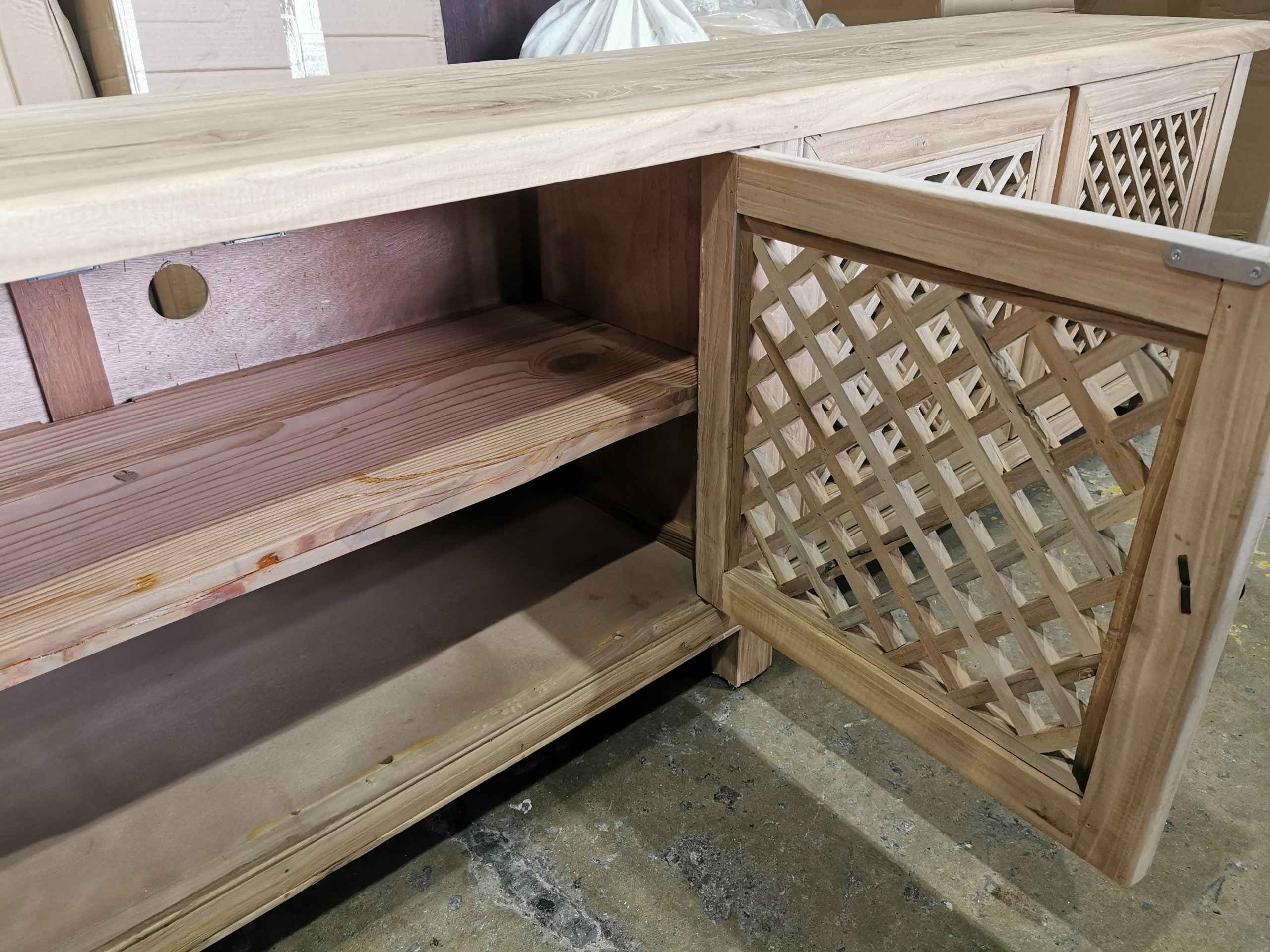 MF Raffles Recycled Timber Lattice 4 Door TV Unit