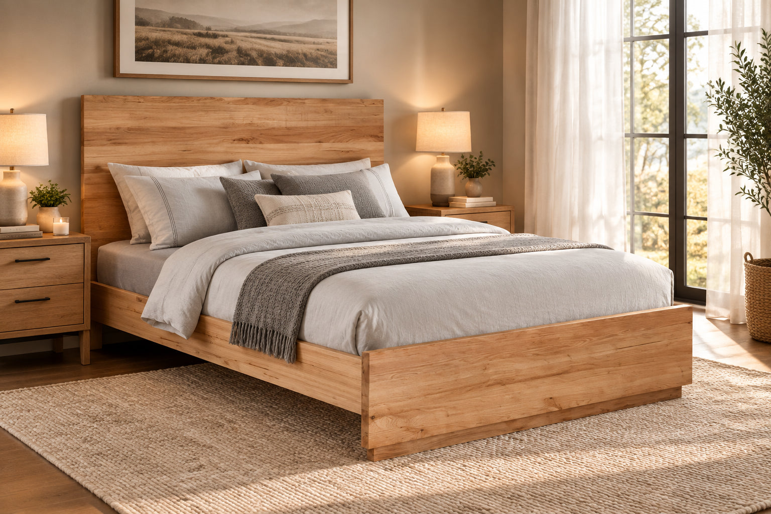 MD Nancy Solid Timber Bed in Natural Finish