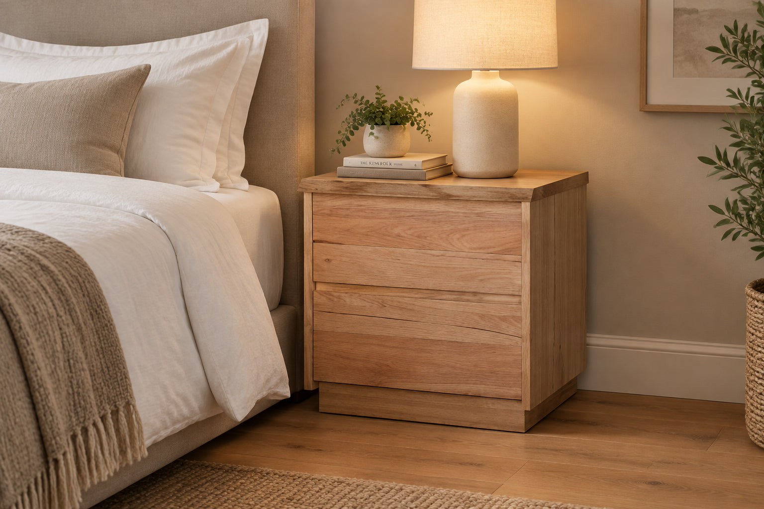MD Nancy Solid Timber 2 Drawer Bedside Table