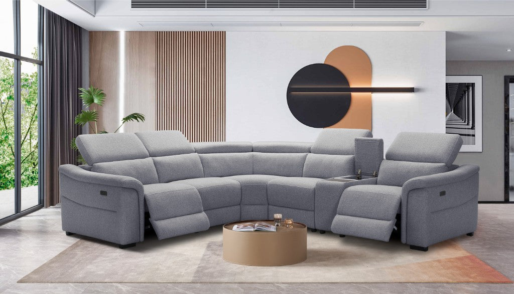 VI Robbie Fab Cnr Mod with 2 End Power Recliner - Grey