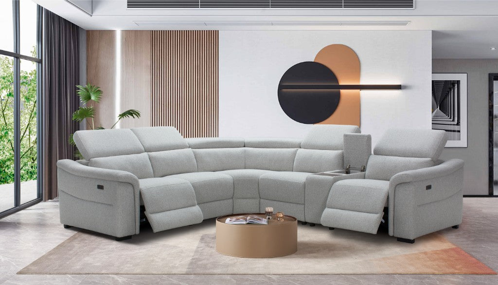 VI Robbie Fab Cnr Mod with 2 End Power Recliner - Grey