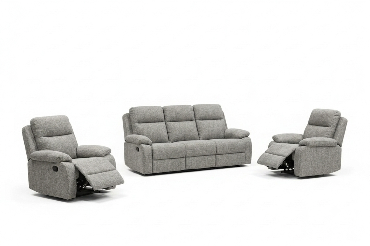 EL Rossie Fabric Upholstered 3 Seater with 2 Single Recliners Suite