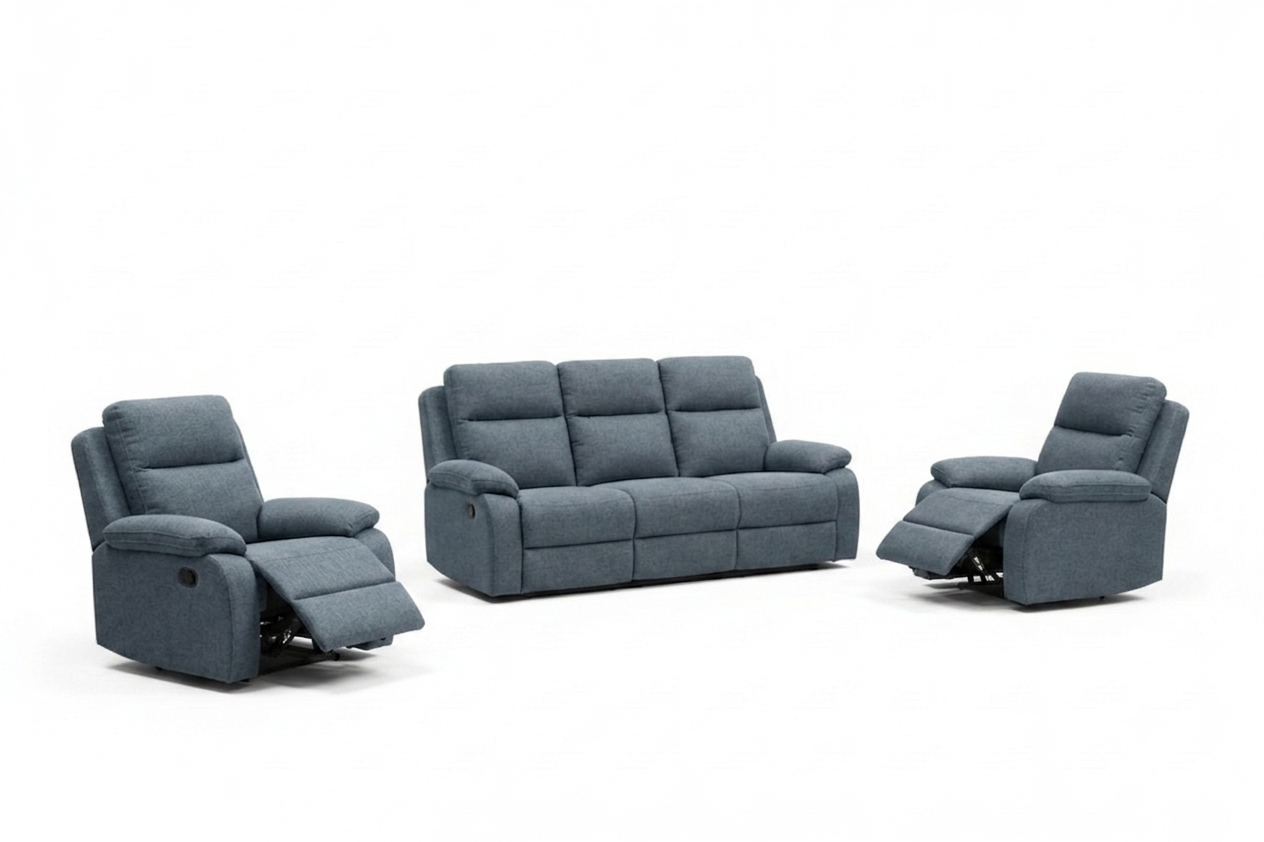 EL Rossie Fabric Upholstered 3 Seater with 2 Single Recliners Suite