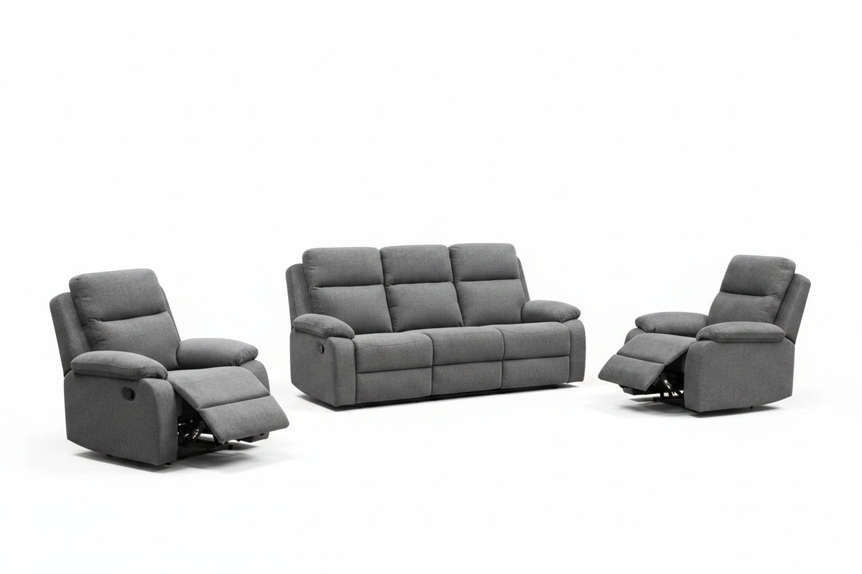 EL Rossie Fabric Upholstered 3 Seater with 2 Single Recliners Suite