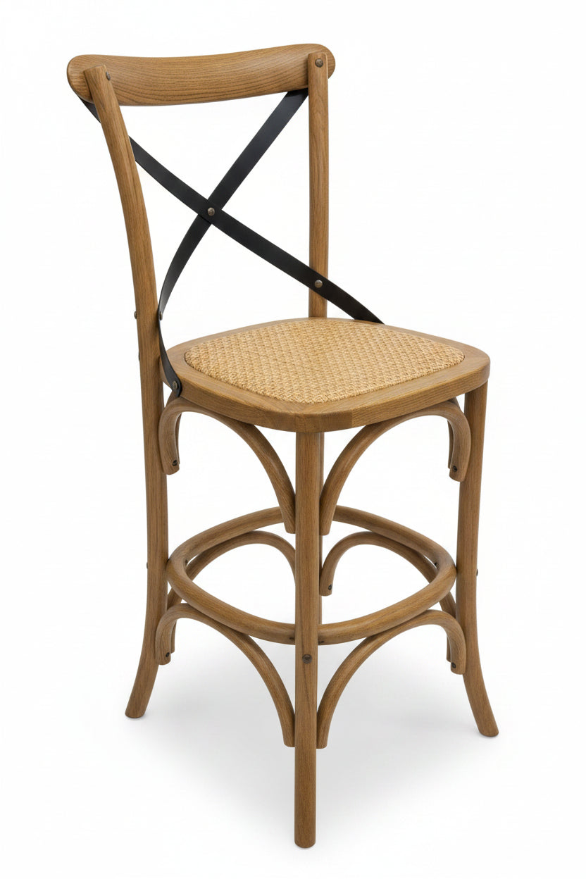 MF Carver Solid Timber Rattan Seat Crossback Counter Stool