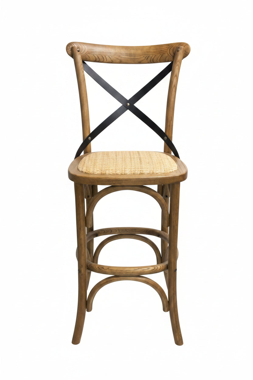 MF Carver Solid Timber Rattan Seat Crossback Counter Stool