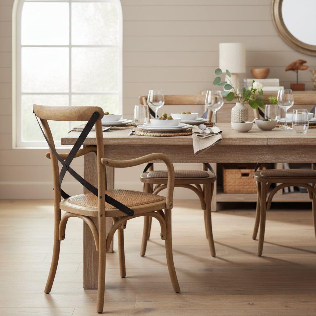 MF Carver Solid Timber Rattan Seat Dining Chair with Armrest