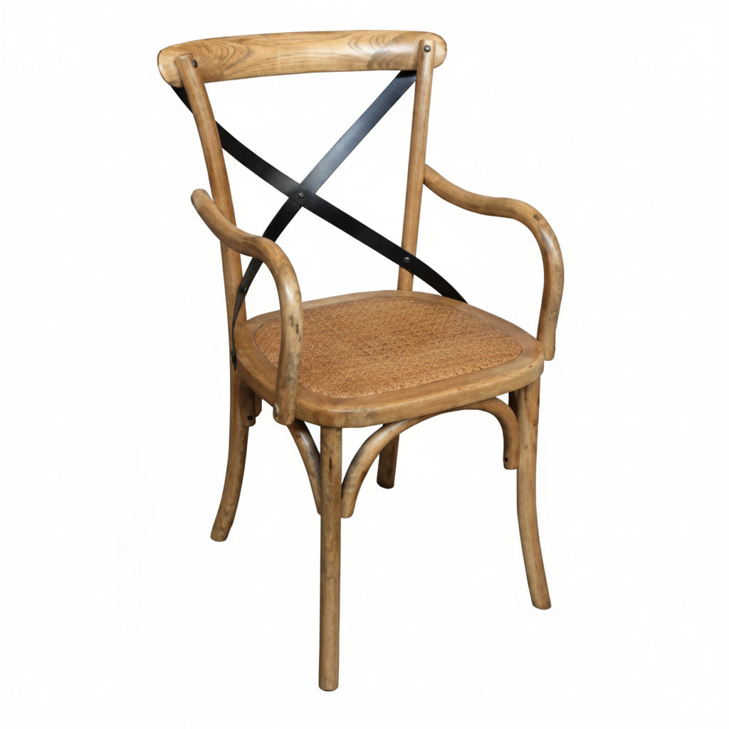 MF Carver Solid Timber Rattan Seat Dining Chair with Armrest