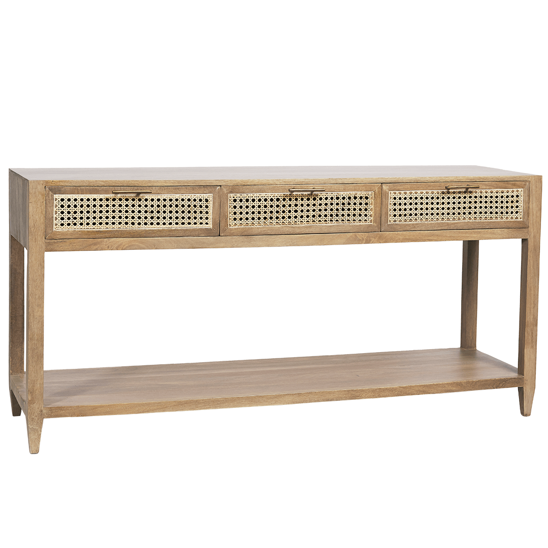 SH Pearl Habour Solid Timber with Rattan 3 Drawer Console