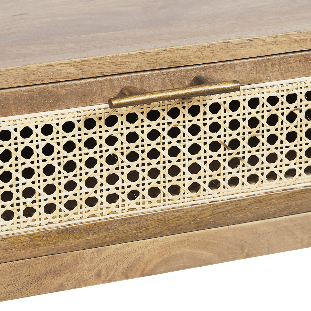 SH Pearl Habour Solid Timber with Rattan 3 Drawer Console