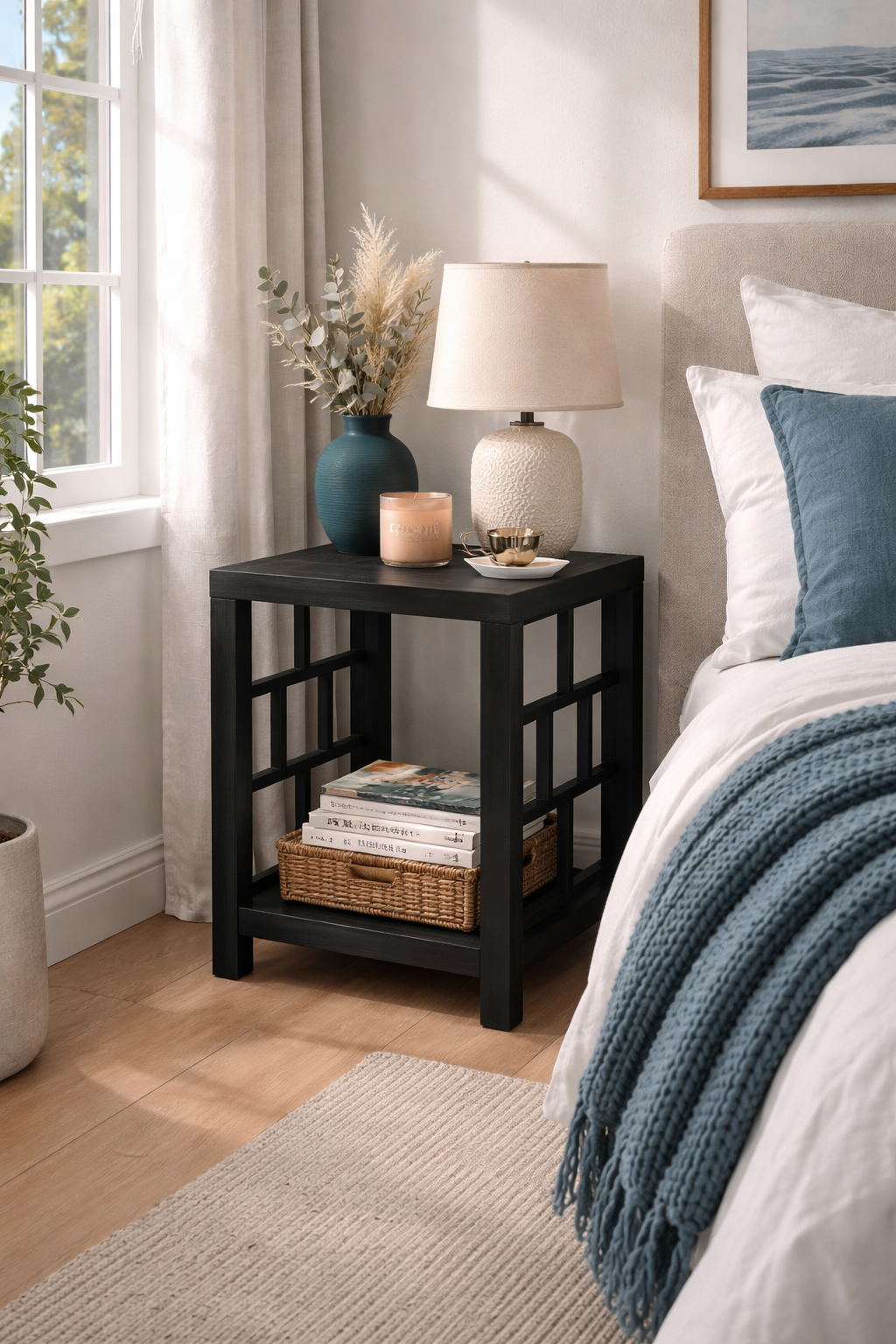 CR Evan Solid Timber Side Table with Bottom Shelf
