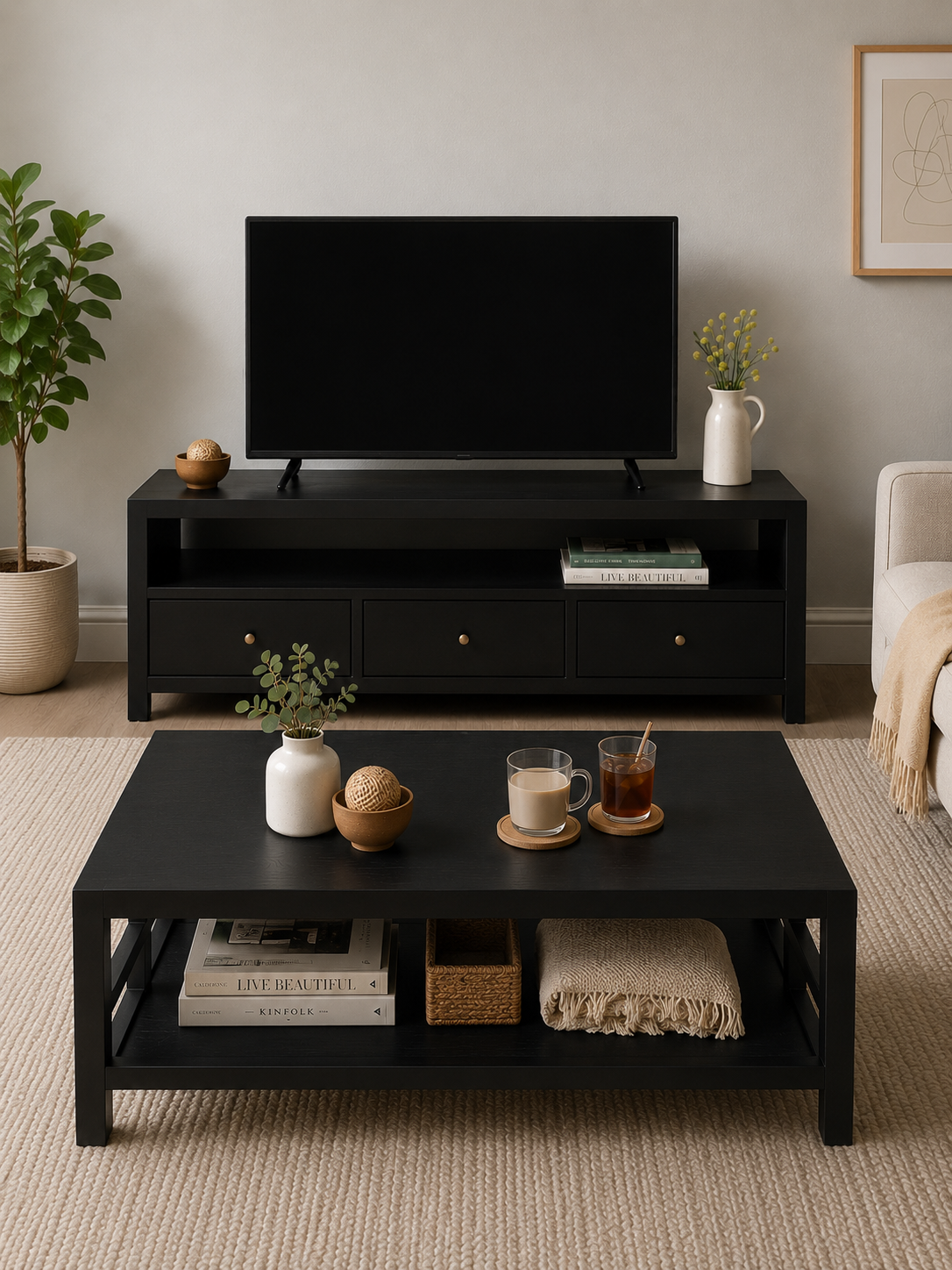 CR Evan Solid Timber Coffee Table with Shelf
