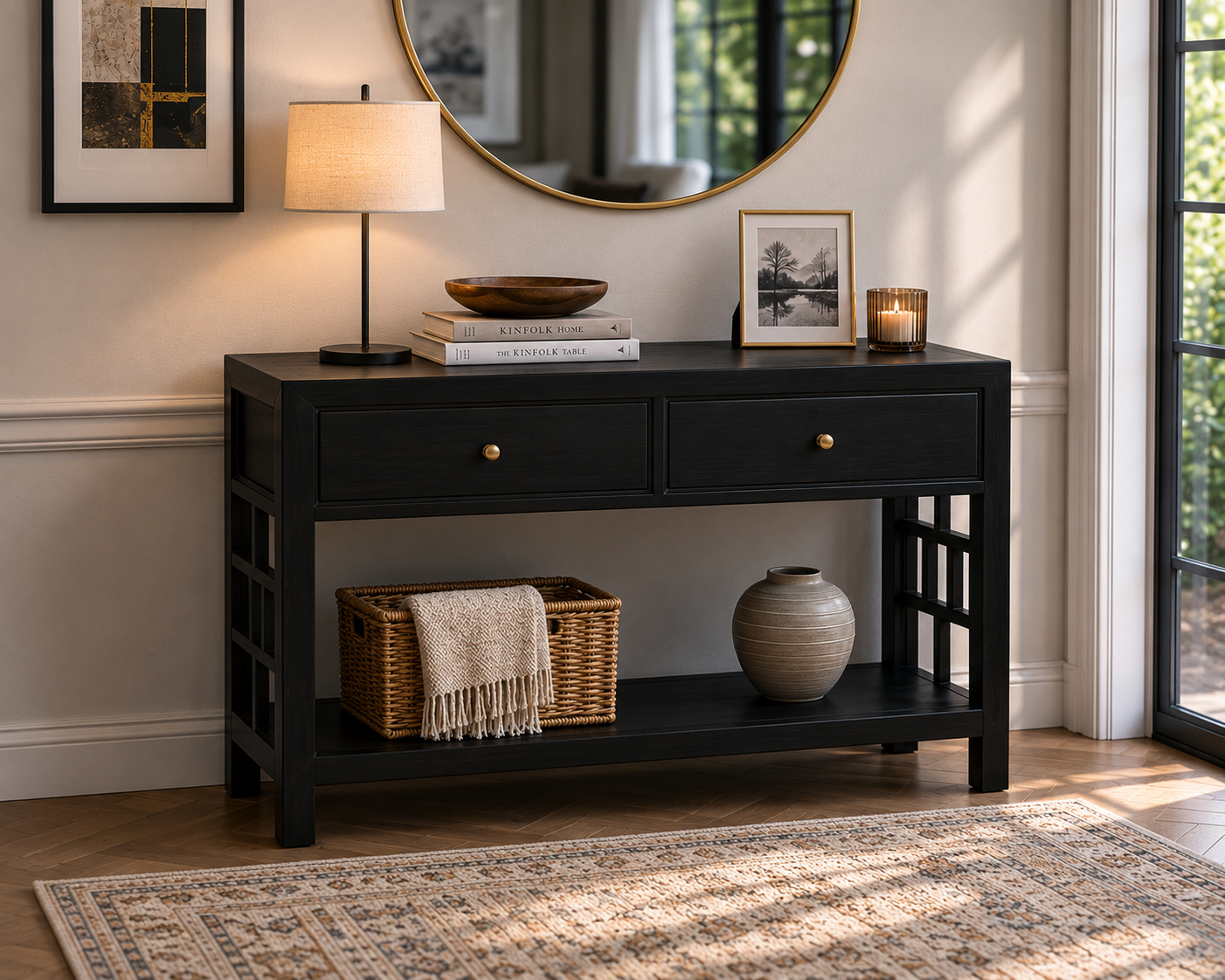 CR Evan Solid Timber 2 Drawer Console Table
