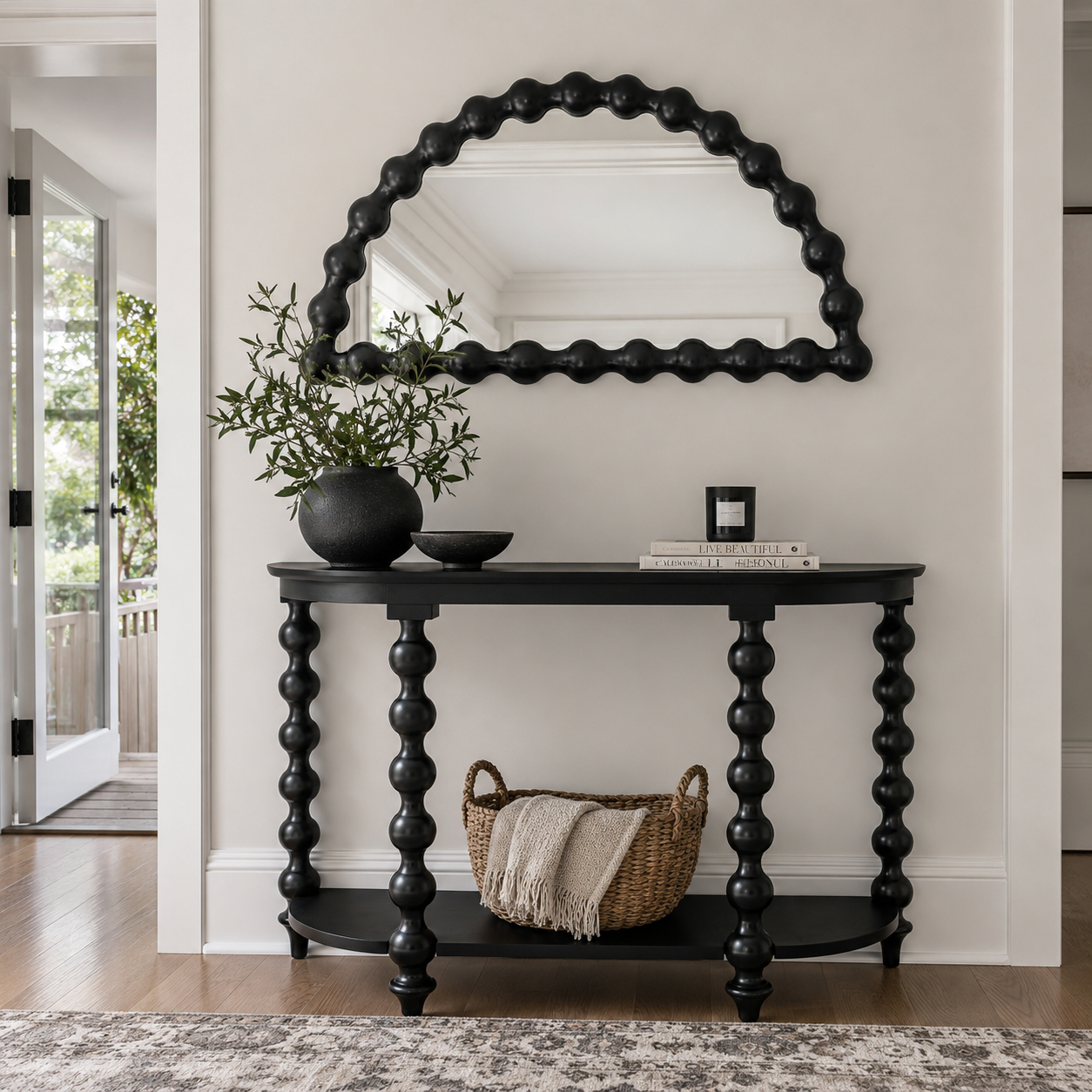 CR Carob Turned Leg Solid Timber Console Table with Shelf