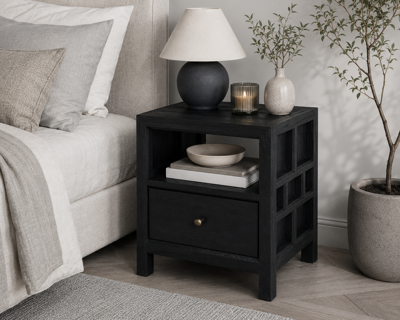 CR Evan Solid Timber 1 Drawer Bedside Table