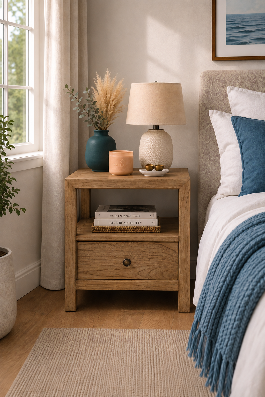 CR Evan Solid Timber 1 Drawer Bedside Table