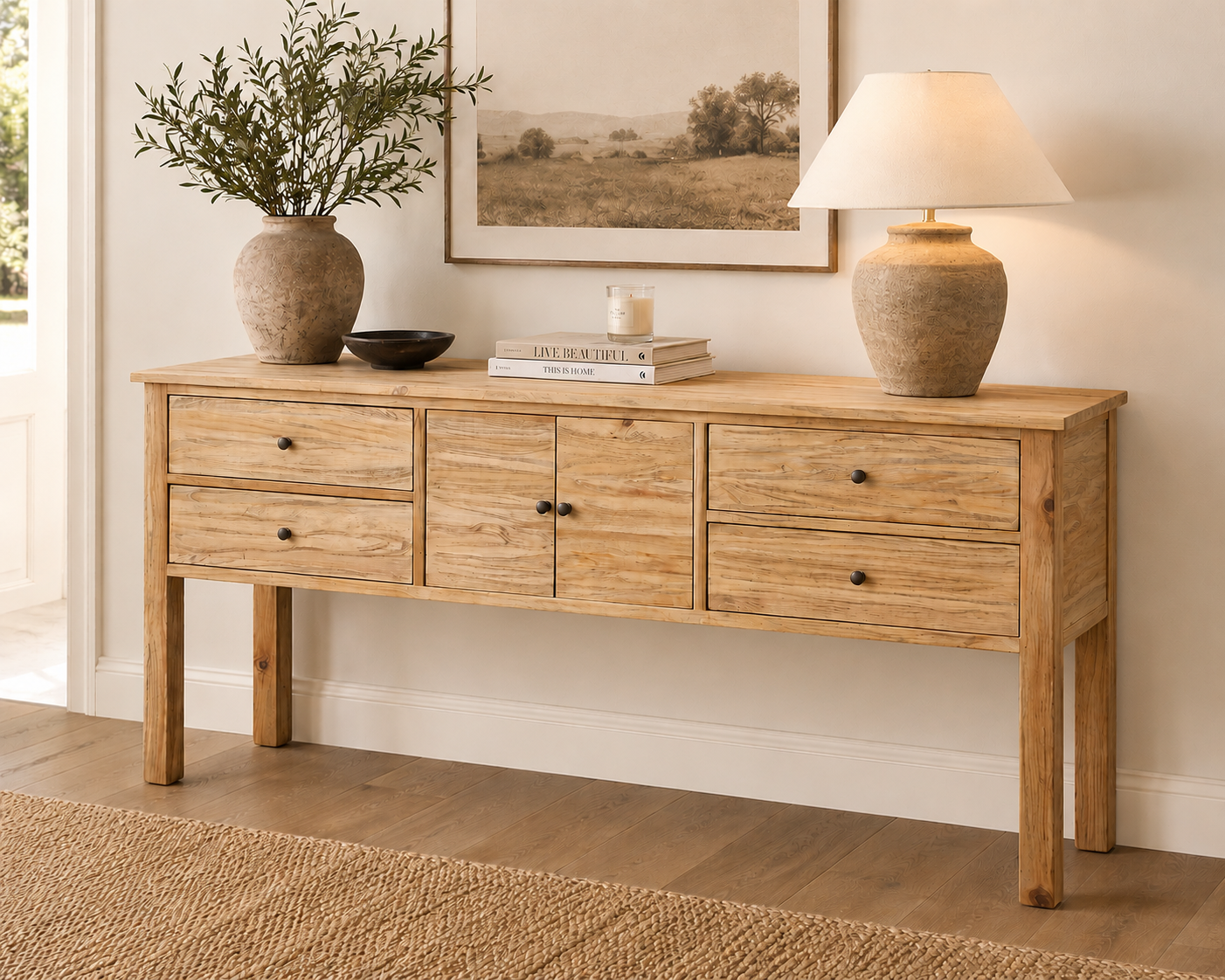 CR Sonoma Solid Timber 4 Drawer 2 Door Buffet