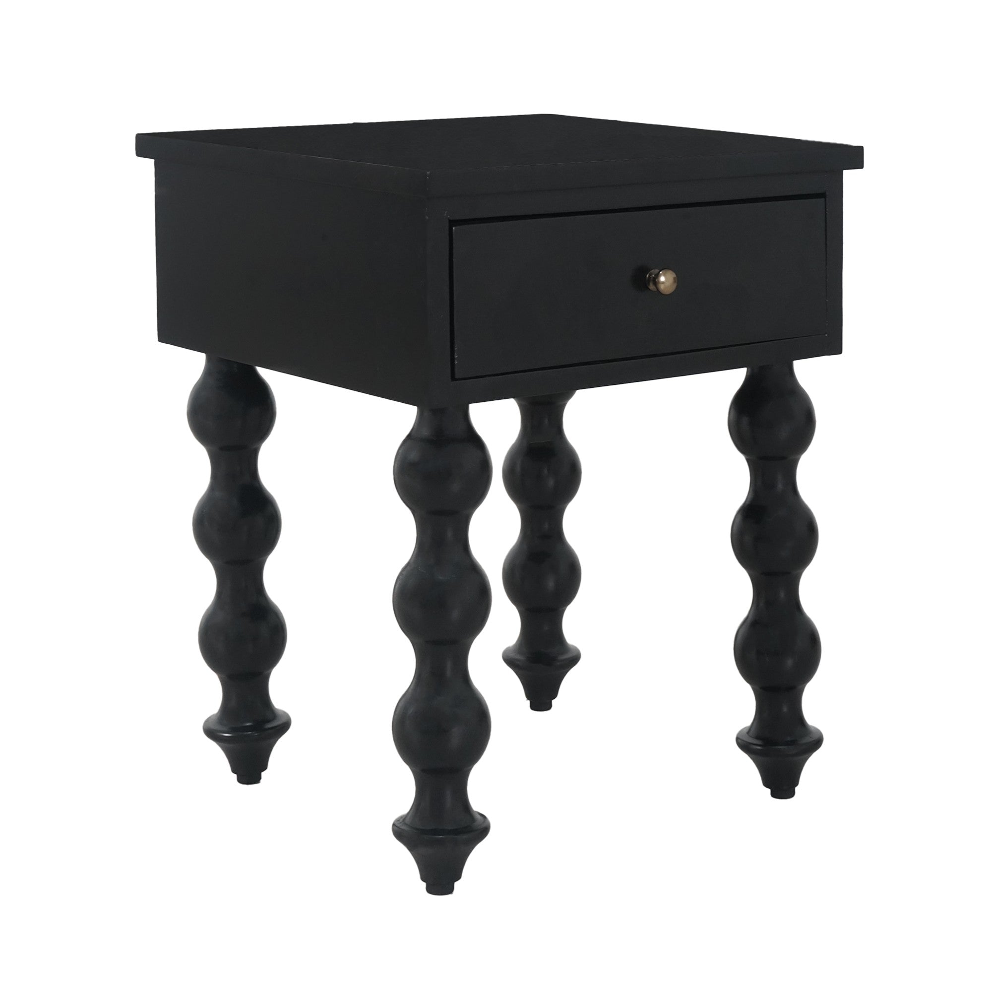 CR Carob Solid Timber Turned Leg 1 Drawer Bedside Table