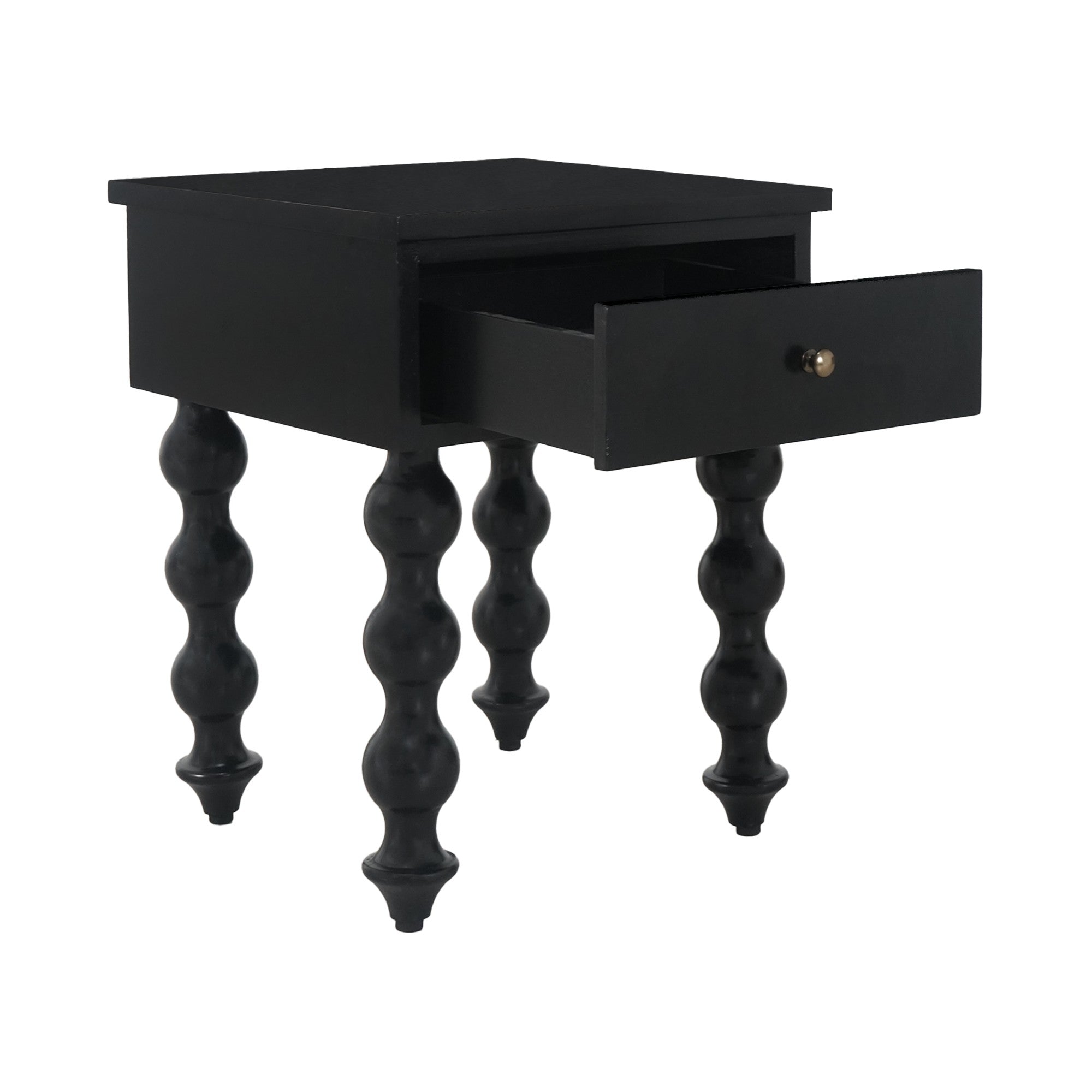 CR Carob Solid Timber Turned Leg 1 Drawer Bedside Table